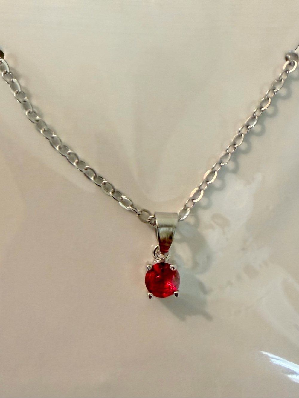 Brand New EFFY Red Stone Pendant Necklace Silver Tone